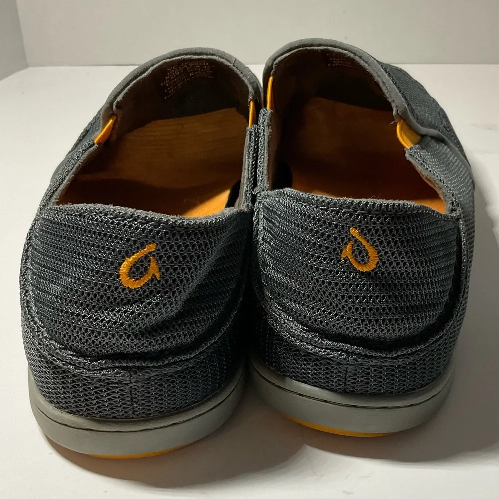 OluKai Men’s Gray Mesh Slip-On Loafers with Orange Insole